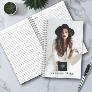 Stylish Modern Woman Entrepreneur Monogram Photo Notebook