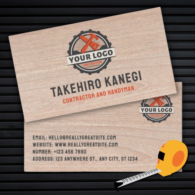 Stylish Modern Wood Construction Handyman Carpente Business Card (Creator Uploaded)