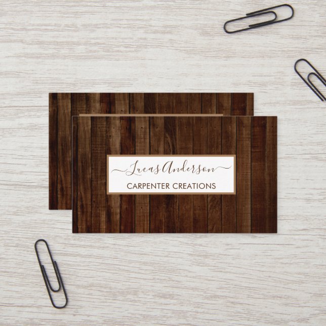 Stylish Modern Wooden Carpentry Construction Busin Business Card (Front/Back In Situ)