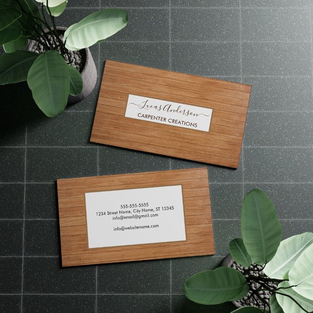 Stylish Modern Wooden Carpentry Construction Busin Business Card (Creator Uploaded)