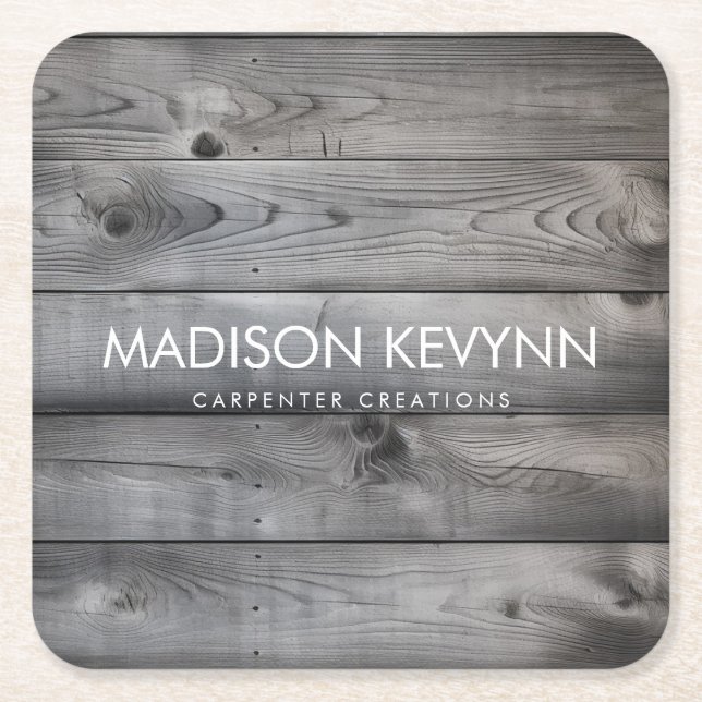 Stylish Modern Wooden Carpentry Construction Busin Square Paper Coaster (Front)