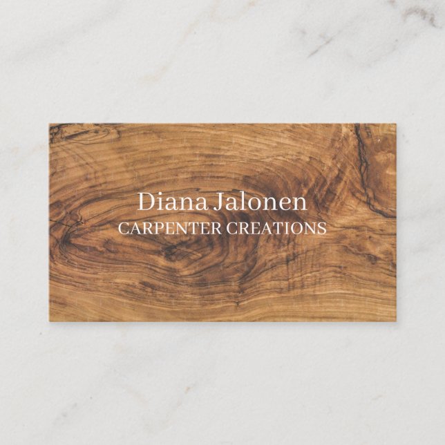 Stylish Modern Wooden Carpentry Construction Business Card (Front)