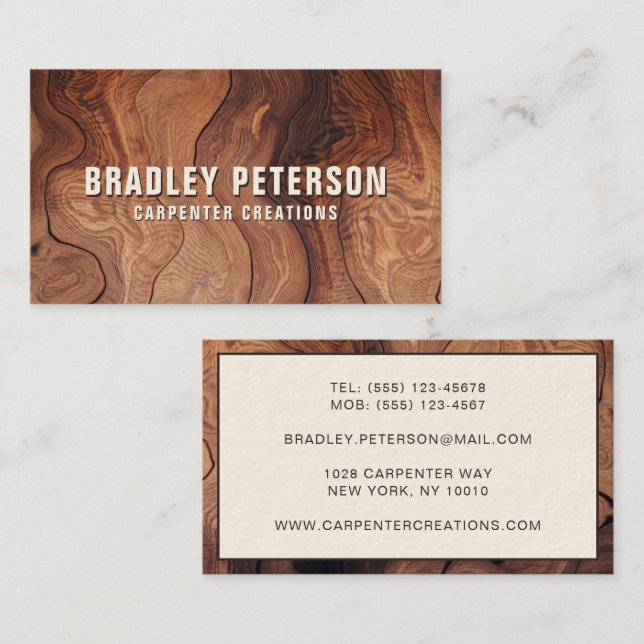 Stylish Modern Wooden Carpentry Construction Business Card (Front/Back)