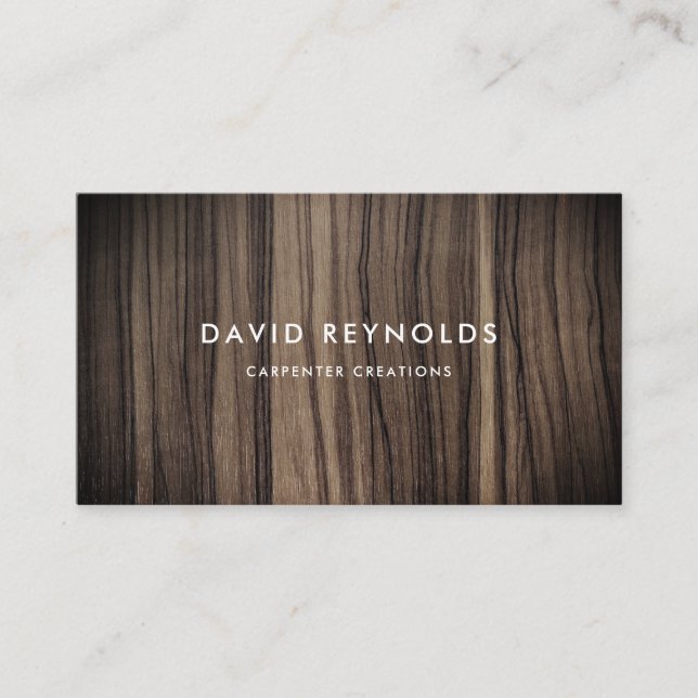 Stylish Modern Wooden Carpentry Construction Business Card (Front)