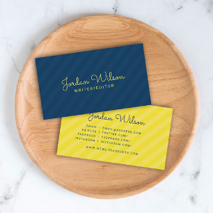 Stylish Modern Yellow & Blue Stripes Social Media Business Card