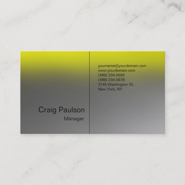 Stylish Modernist Grey Yellow Business Card (Front)