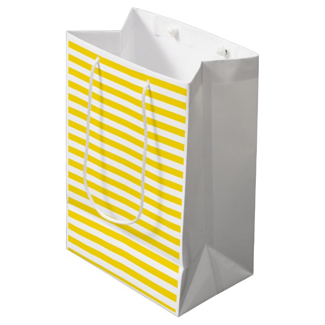 Stylish Modish Yellow White Stripes Template Medium Gift Bag (Front Angled)