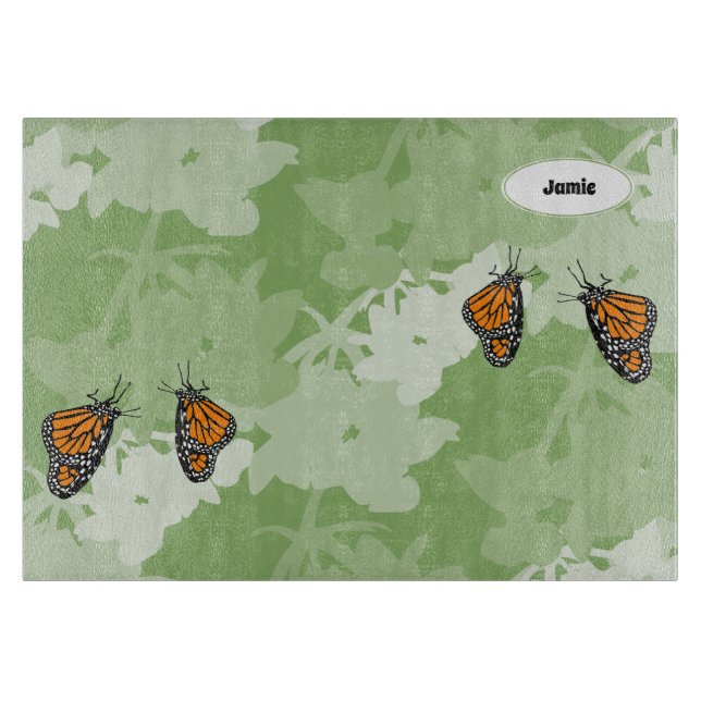 Stylish Monarch Butterflies Named Green Cutting Board (Front)