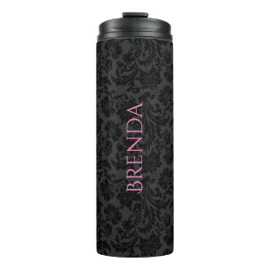 Stylish Monochromatic Black & Grey Damasks Pattern Thermal Tumbler
