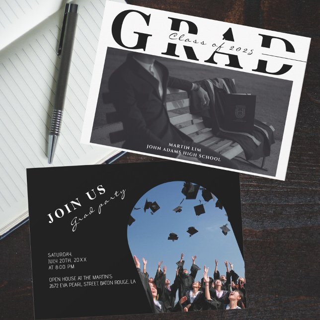 Stylish Monogram 2 Photo Graduation Invitation (Creator Uploaded)