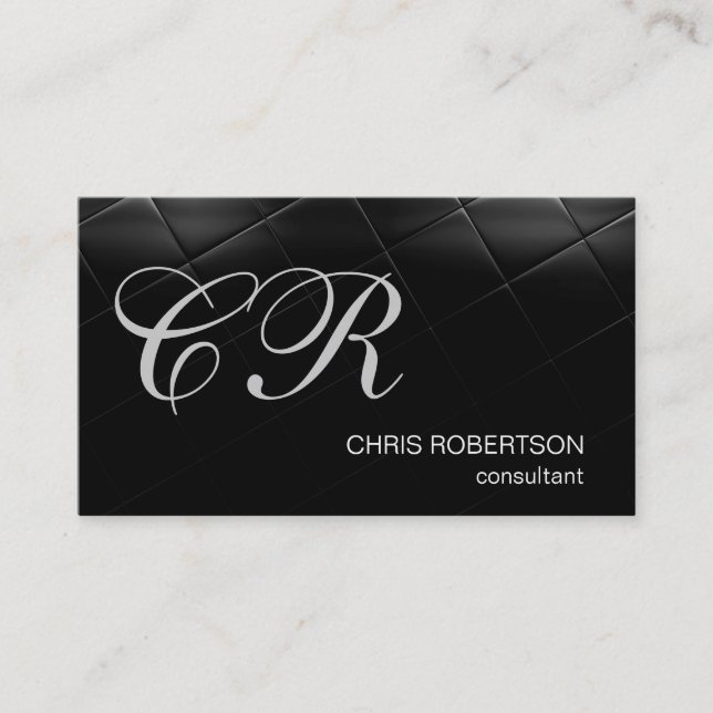 Stylish Monogram Black Consultant Business Card (Front)
