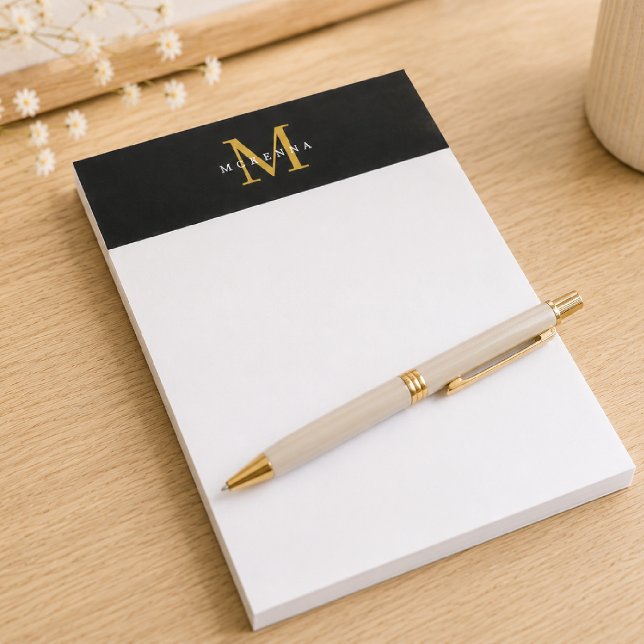 Stylish Monogram Black Gold Professional Modern Notepad (Creator Uploaded)
