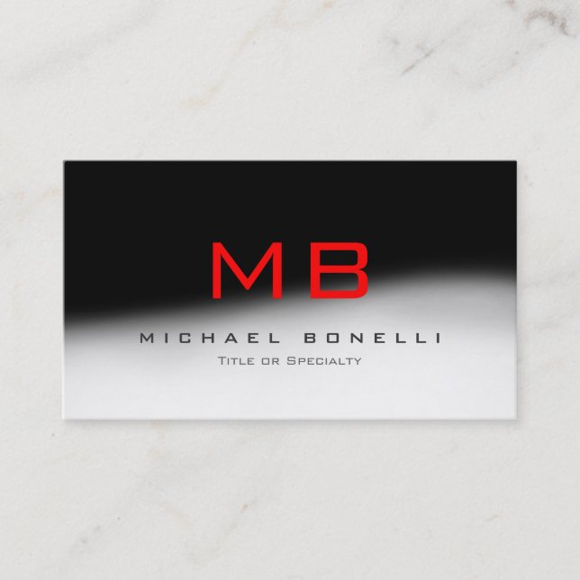 Stylish Monogram Black Red Trendy Business Card (Front)