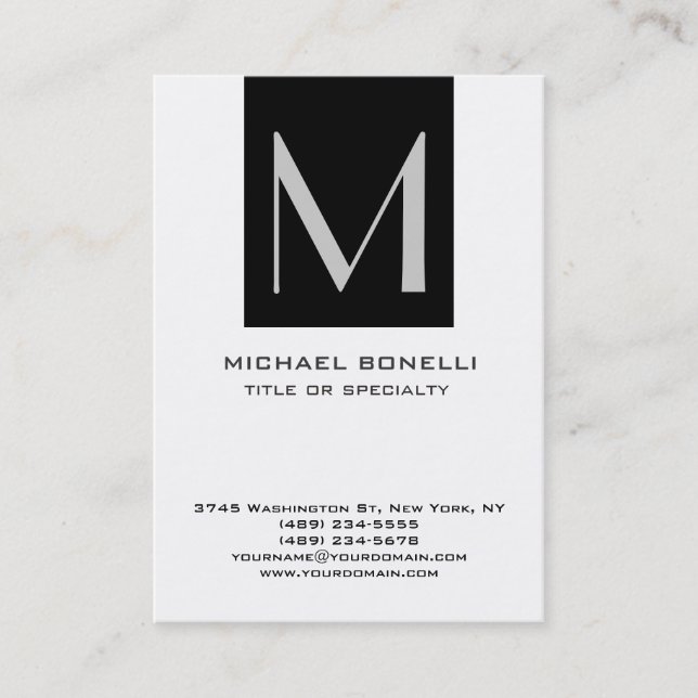 Stylish Monogram Black White Simple Business Card (Front)