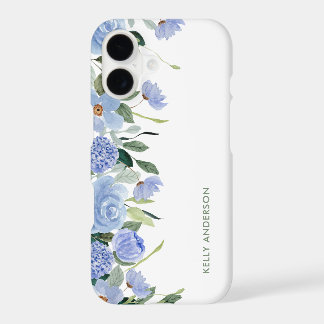 Stylish Monogram Blue floral watercolor border 