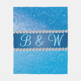 Stylish Monogram Blue Flower Wonderful Fleece Blanket
