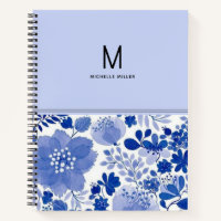 Stylish Monogram Blue Shades Floral Flower