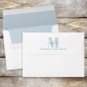Stylish Monogram Blue Simple Return Address Envelope