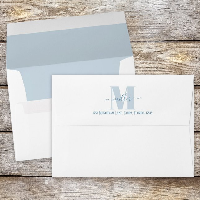 Stylish Monogram Blue Simple Return Address Envelope (Creator Uploaded)