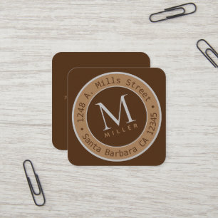Stylish Monogram brown rounded border Square Business Card