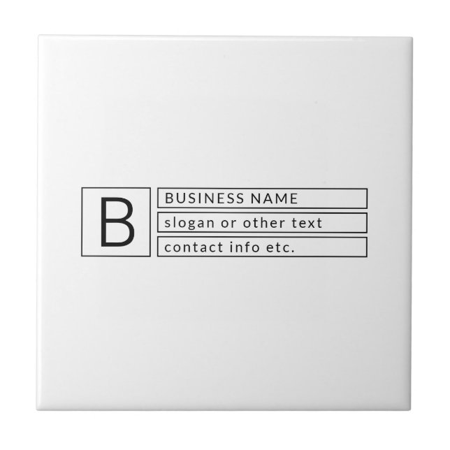 Stylish Monogram & Business Name (or other text) Ceramic Tile (Front)