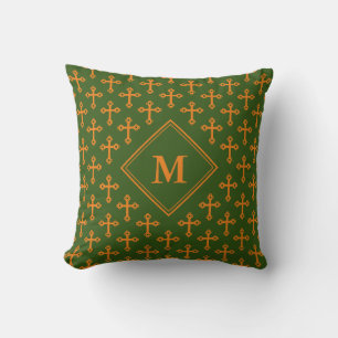 Stylish Monogram CROSS Green Orange Cushion