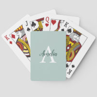 Stylish Monogram Duck Egg Green Playing Cards