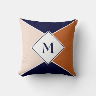 Stylish MONOGRAM Geometric   Navy Tan Cream Cushion