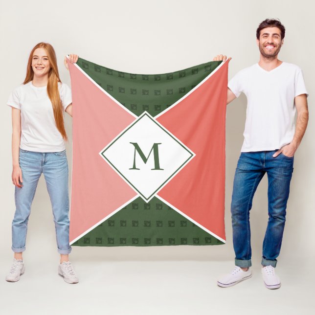 Stylish MONOGRAM Geometric Watermelon Colours Fleece Blanket (In Situ)