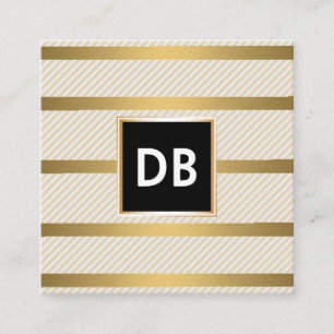 Stylish Monogram Glamour Striped Golden Square Business Card