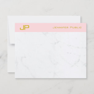 Stylish Monogram Gold Blush Pink White Marble Chic Card