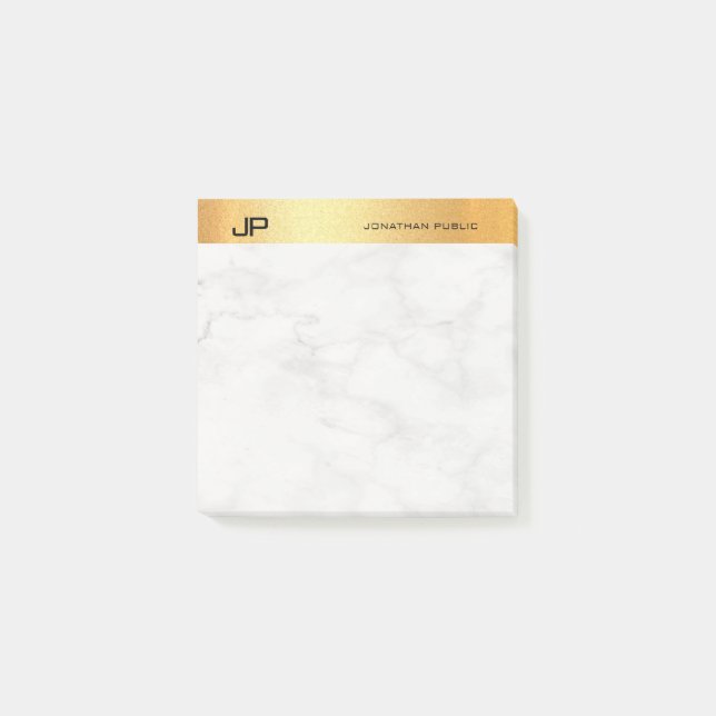 Stylish Monogram Gold Marble Simple Template Post-it Notes (Front)