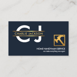 Stylish Monogram Gold Placard Handyman Builder Business Card