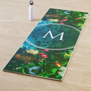 Stylish Monogram GREEN Floral Bouquet Yoga Mat