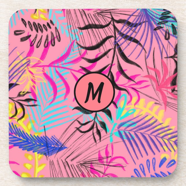 Stylish Monogram Illustration Abstract Flowers Coaster (Front)