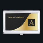 Stylish Monogram in Black and Gold Business Card Holder<br><div class="desc">Professional Business Card Holders. ✔NOTE: ONLY CHANGE THE TEMPLATE AREAS NEEDED! 😀 If needed, you can remove the text and start fresh adding whatever text and font you like. 📌If you need further customisation, please click the "Click to Customise further" or "Customise or Edit Design" button and use our design...</div>