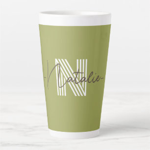 Stylish monogram initial and calligraphy Olive Latte Mug