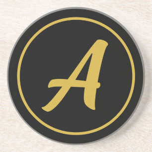 Stylish Monogram Initial Letter Gold Color Black Coaster