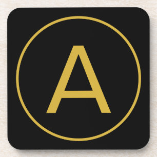 Stylish Monogram Initial Letter Gold Colour Black Coaster