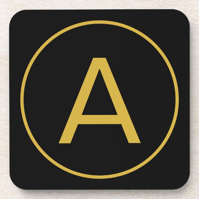 Stylish Monogram Initial Letter Gold Colour Black Coaster (Front)