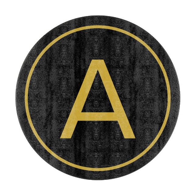 Stylish Monogram Initial Letter Gold Colour Black Cutting Board (Front)