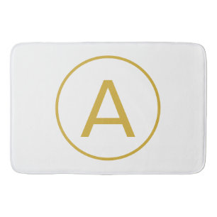 Stylish Monogram Initial Letter Gold Colour White Bath Mat
