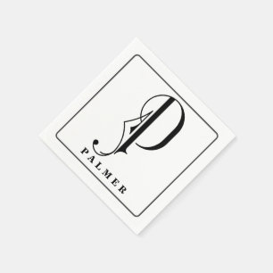 Stylish Monogram Initial P  Last Name Editable  Napkin