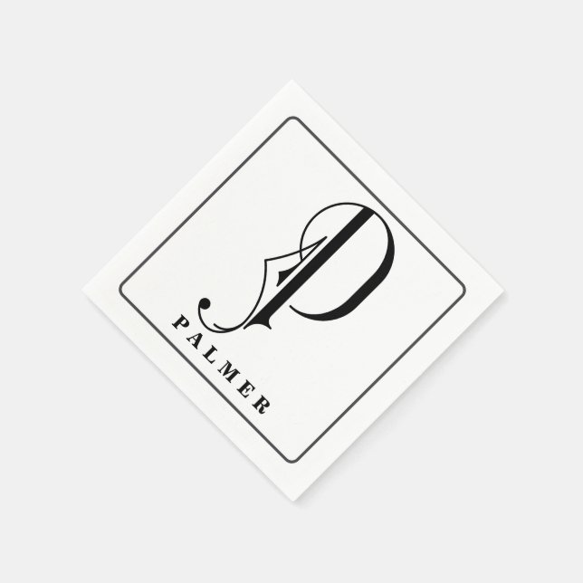 Stylish Monogram Initial P  Last Name Editable  Napkin (Corner)