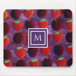 Stylish Monogram Initial Plums and Strawberries Mouse Pad