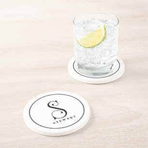 Stylish Monogram Initial S,  Last Name Editable  Coaster