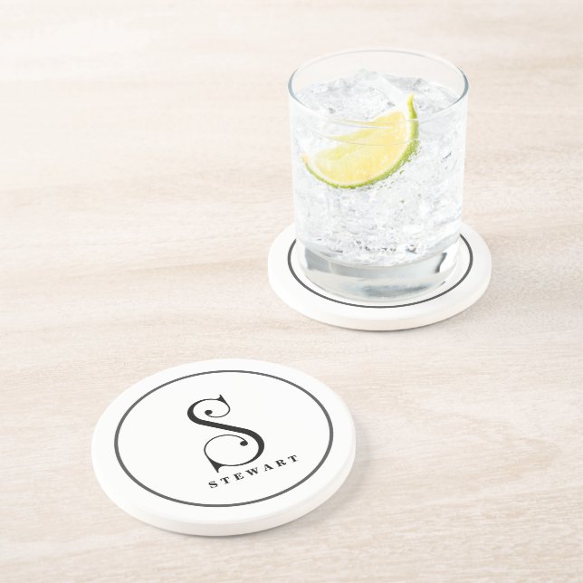 Stylish Monogram Initial S,  Last Name Editable  Coaster (Side)