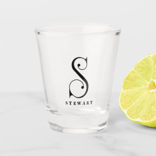 Stylish Monogram Initial S, Last Name Editable Shot Glass