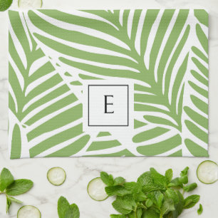 Stylish Monogram Leaf Pattern Plant Lover Tea Towel