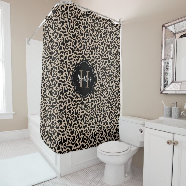 Stylish Monogram Leopard Print Shower Curtain (In Situ)